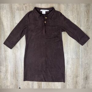Gretchen Scott Women’s Brown Faux Suede Shift Dress 3/4 Sleeves Size Medium